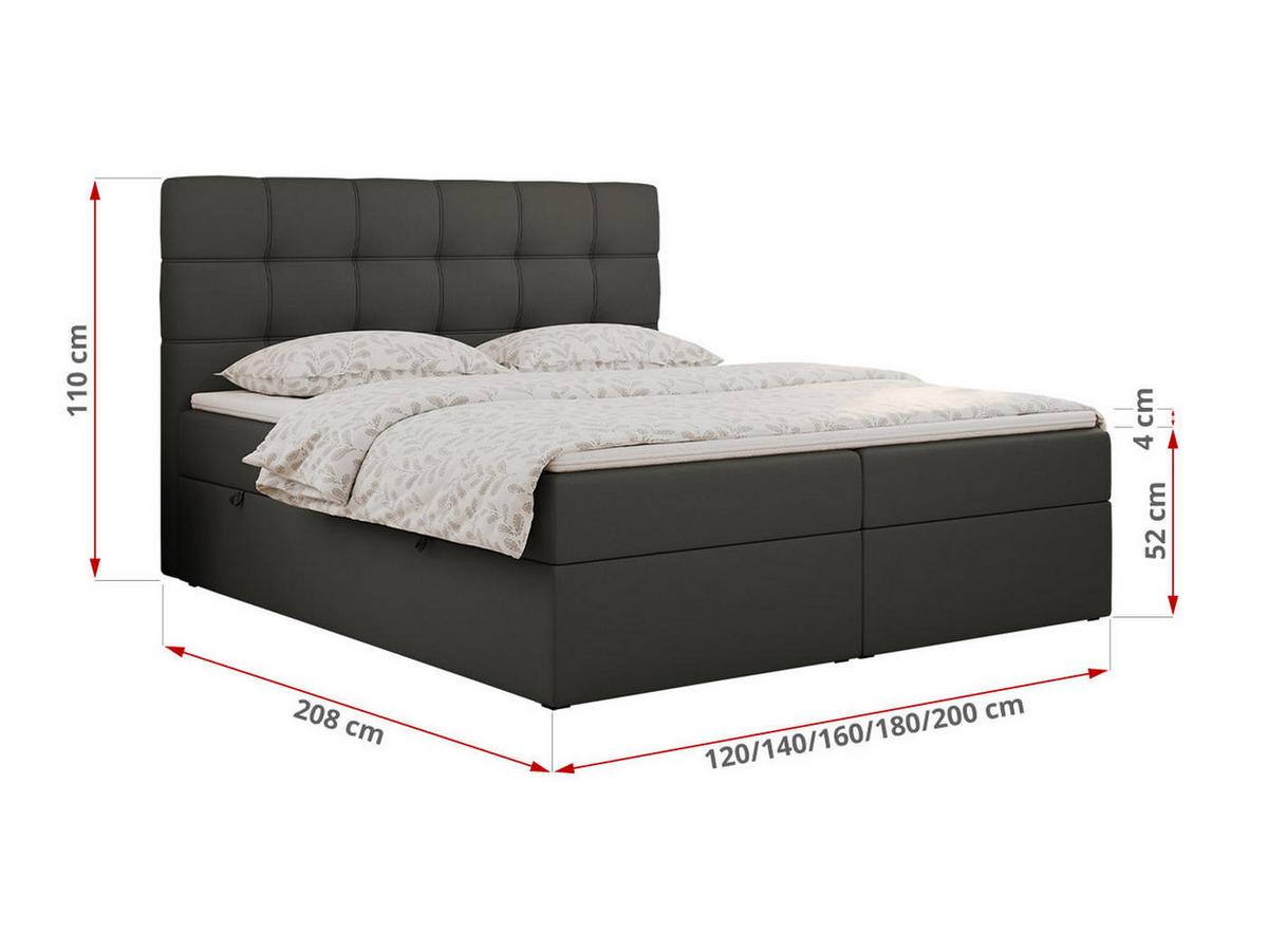 BOXBETT ERNI 180/200 - Dunkelgrau Kunstleder - H4 - Dunkelgrau, Holz/Textil (180/200cm) - MKS