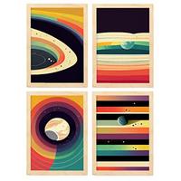 POSTER Set mit 4 Kreisförmig Abstrakt Moderne Galaxien A3 Rahmen aus hellem Holz - Beige, Papier (29.7/3cm) - Nacnic