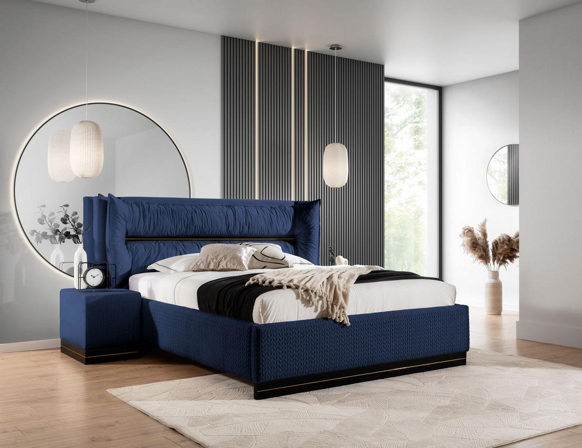 POLSTERBETT Hamilton Magic Velvet Set.1 - Dunkelblau, Holzwerkstoff/Textil (160/200cm) - Fun Möbel