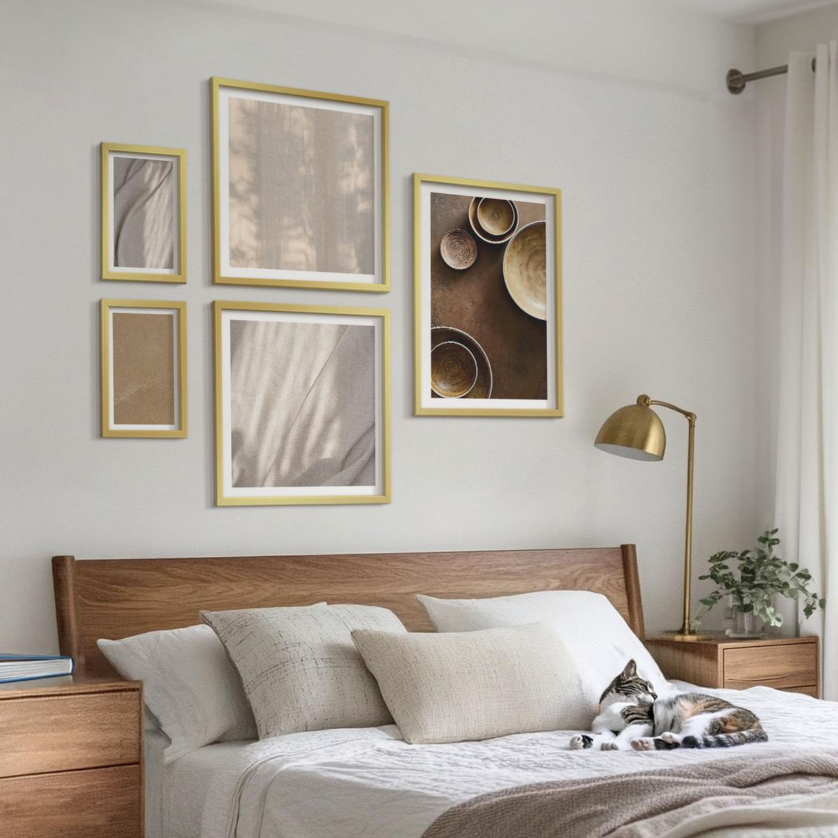 BILDER SET 5er Set - 50x50 cm & 20x30 cm & 40x60 cm Goldrahmen - Strukturen, Texturen, Minimalismus - Goldfarben, Kunststoff (40/60cm) - TULUP