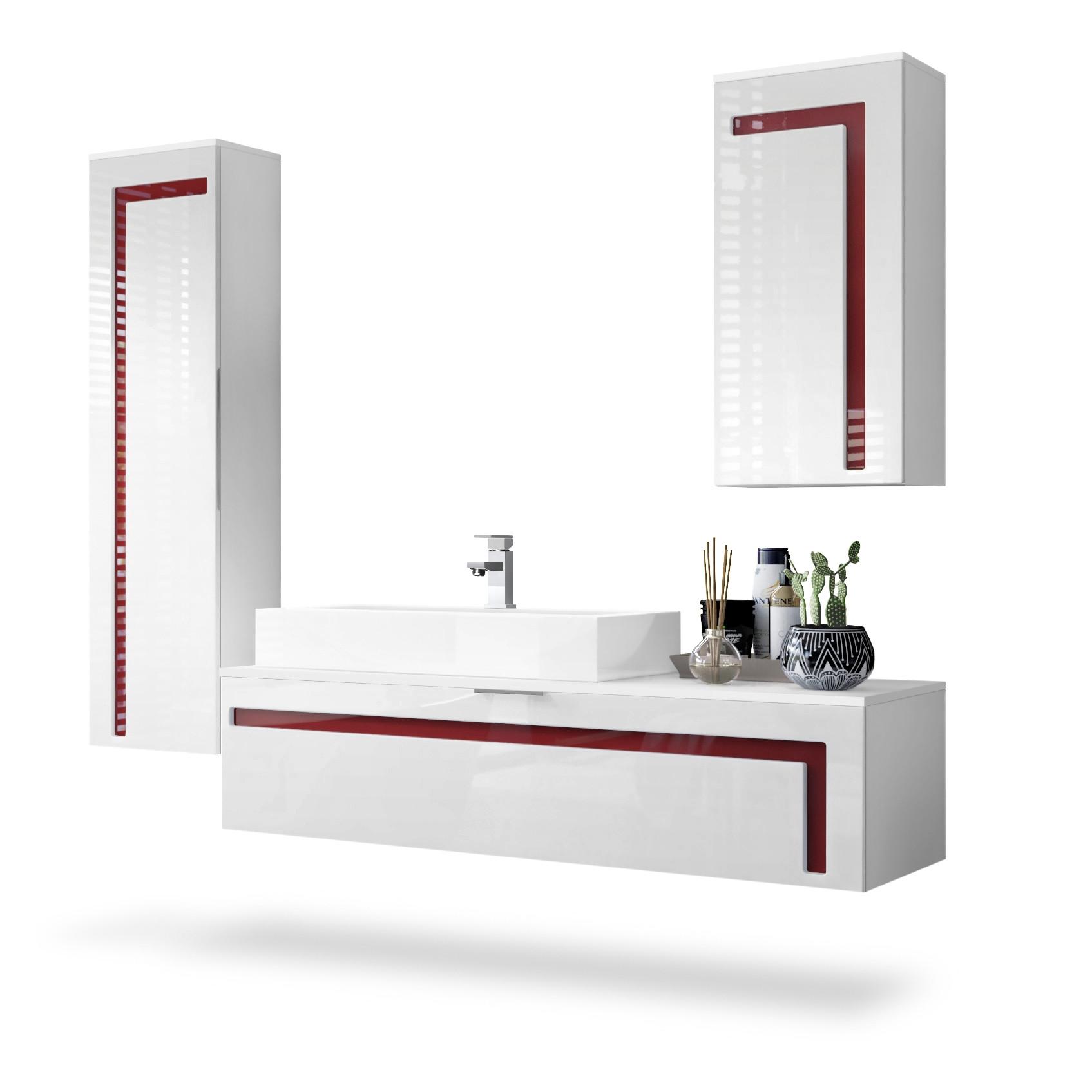 BADMÖBELSET Aloha Absetzungen in Bordeaux Hochglanz - Bordeaux, Holzwerkstoff (210/185/51cm) - Vladon
