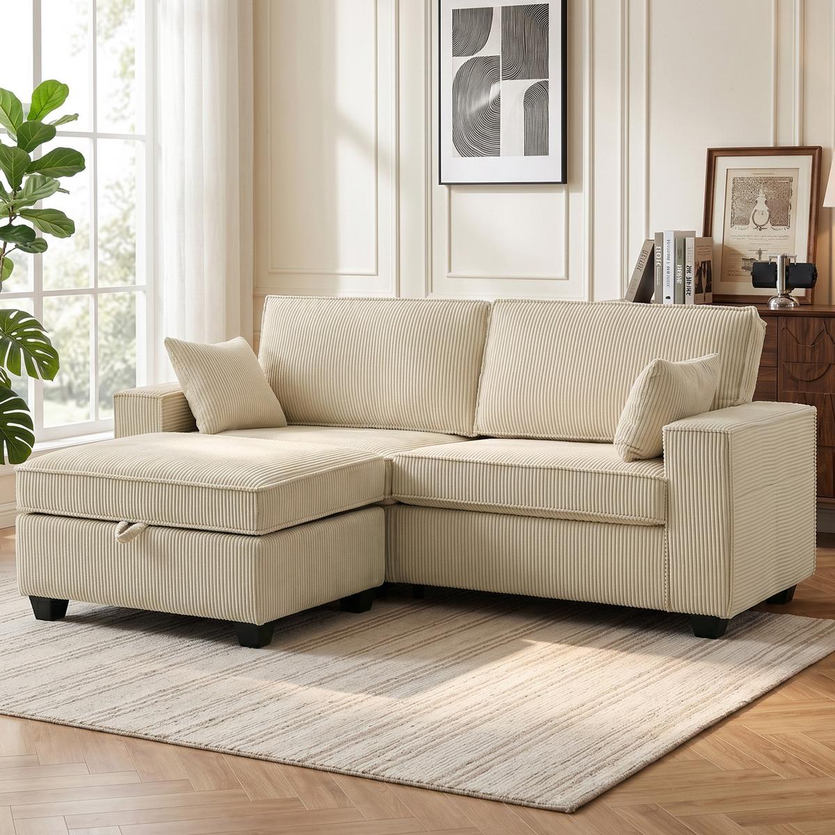 ECKSOFA Polyester Beige - Beige, Holzwerkstoff/Kunststoff (151/216cm) - HOMCOM
