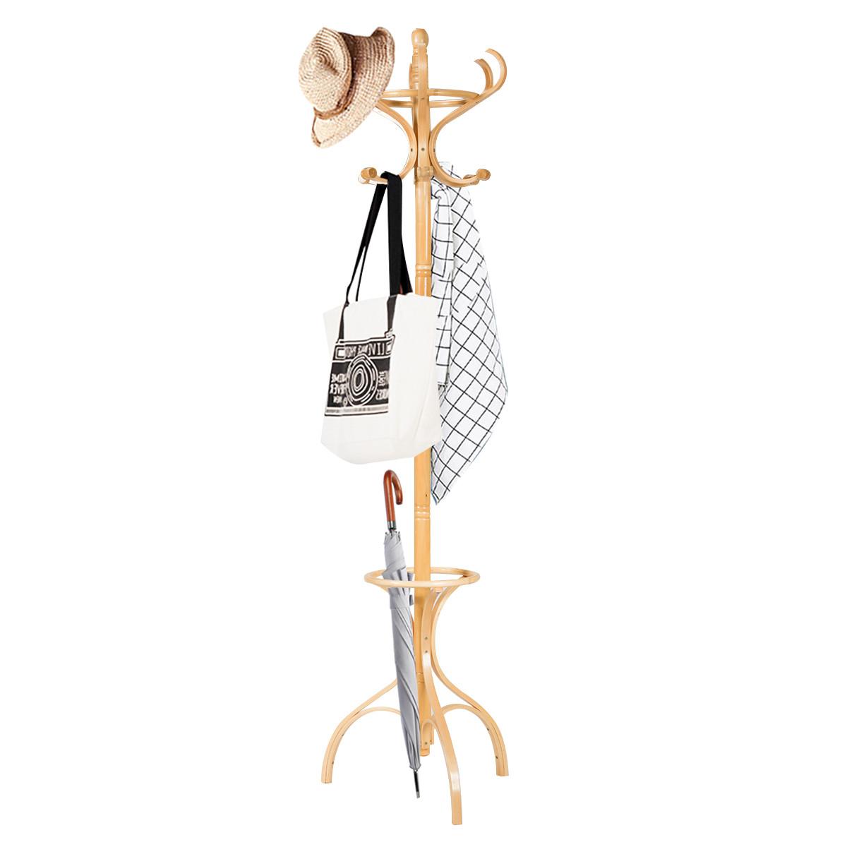 GARDEROBENSTÄNDER mit Schirmhalter Holz - Alteiche, Holz (48/182/48cm) - COSTWAY