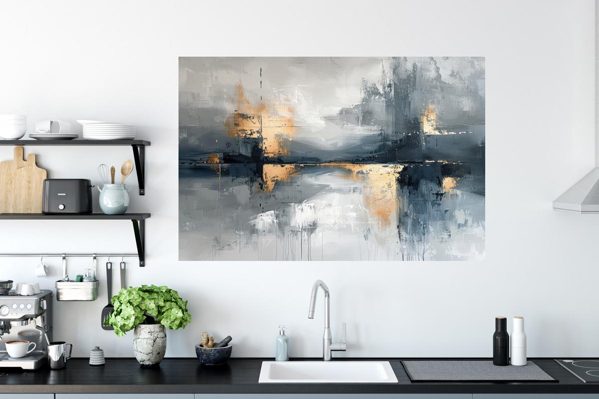 WANDTATTOO Kunst - Grau - Gold - Abstrakt Wandsticker 120x80 cm - Dunkelgrau, Kunststoff (120/80/0.1cm) - MuchoWow