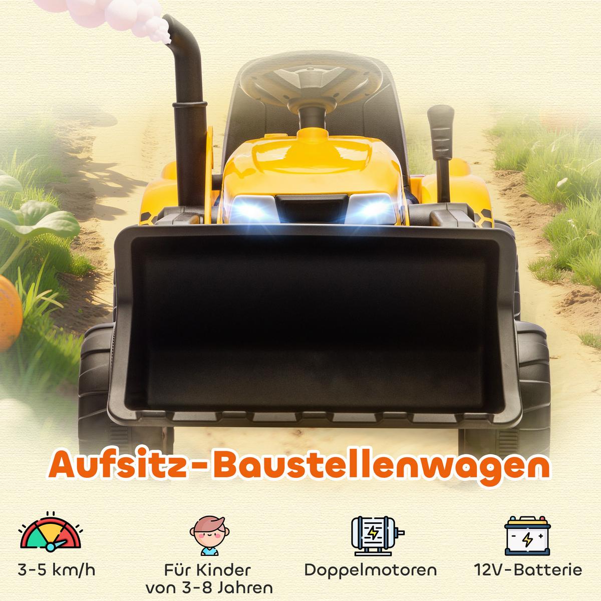 KINDER-ELEKTRO-BAGGER mit Anhänger 12V mit Fernbedienung - Gelb, Kunststoff (158/58/58.5cm) - AIYAPLAY