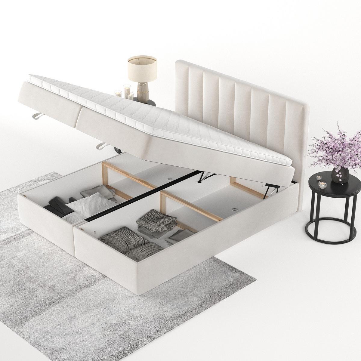 BOXBETT Lusso 180/200 cm Creme im Paros Stoff - Creme/Schwarz, Holz/Holzwerkstoff (180/200cm) - AltaBeds