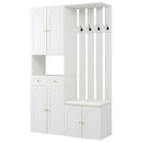KLEIDERSCHRANK Wandgarderobe mit Schuhbank, 4 Haken, 6 Türen, 2 Schubladen, Weiß - Weiß, Holzwerkstoff (110/180/37cm) - Urban Meuble