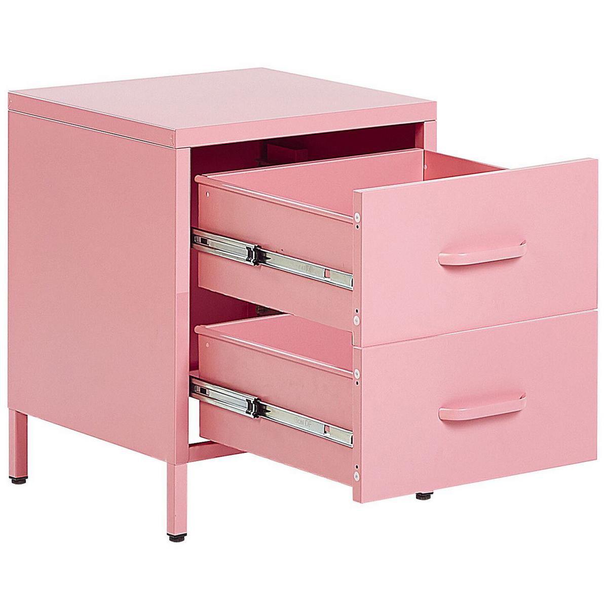 NACHTTISCH Stahl rosa matt 2 Schubladen Malavi - Pink, Metall (43/55/40cm) - Beliani
