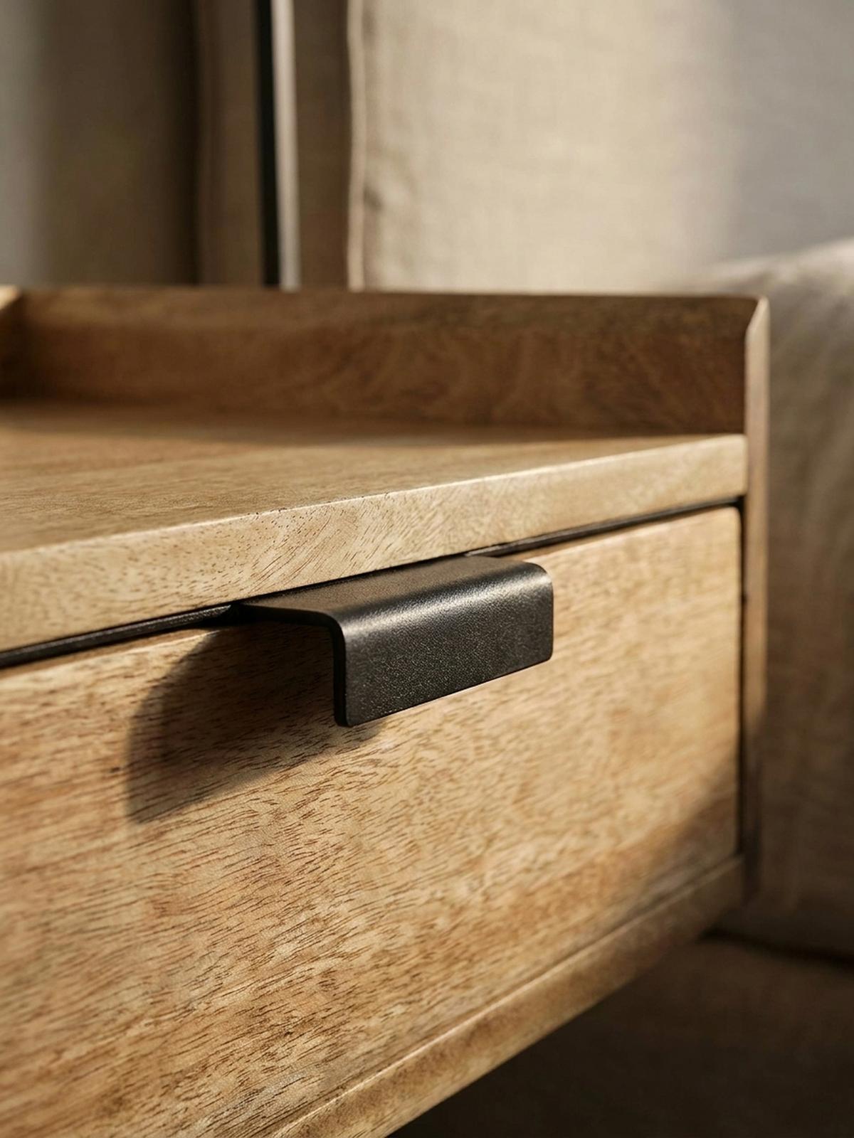 NACHTTISCH Mango Massivholz Wandmontage Schublade Boxspringbett, Beige 44x35x45 cm - Beige/Schwarz, Holz/Metall (44/45/35cm) - KADIMA DESIGN