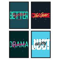 POSTER Set mit 4 blauen und grünen Etikettendesign und Motivationsnachrichten A4 Schwarzer Rahmen - Schwarz, Papier (29.7/3cm) - Nacnic