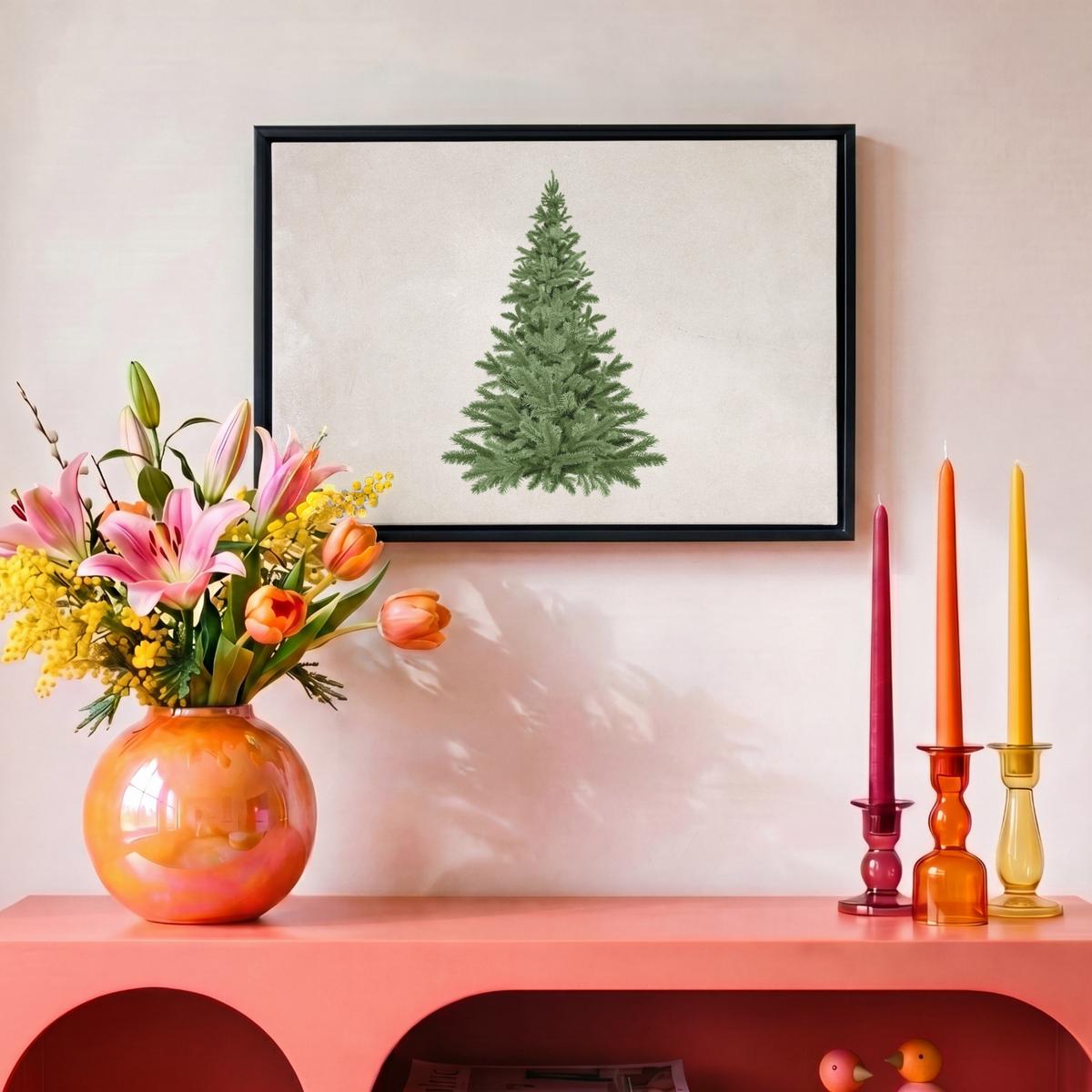 LEINWAND Bilder mit Rahmen - Weihnachtsbaum - Grün - Weihnachten - Feiertage - 30x20 - Olivgrün, Textil (30/20cm) - MuchoWow