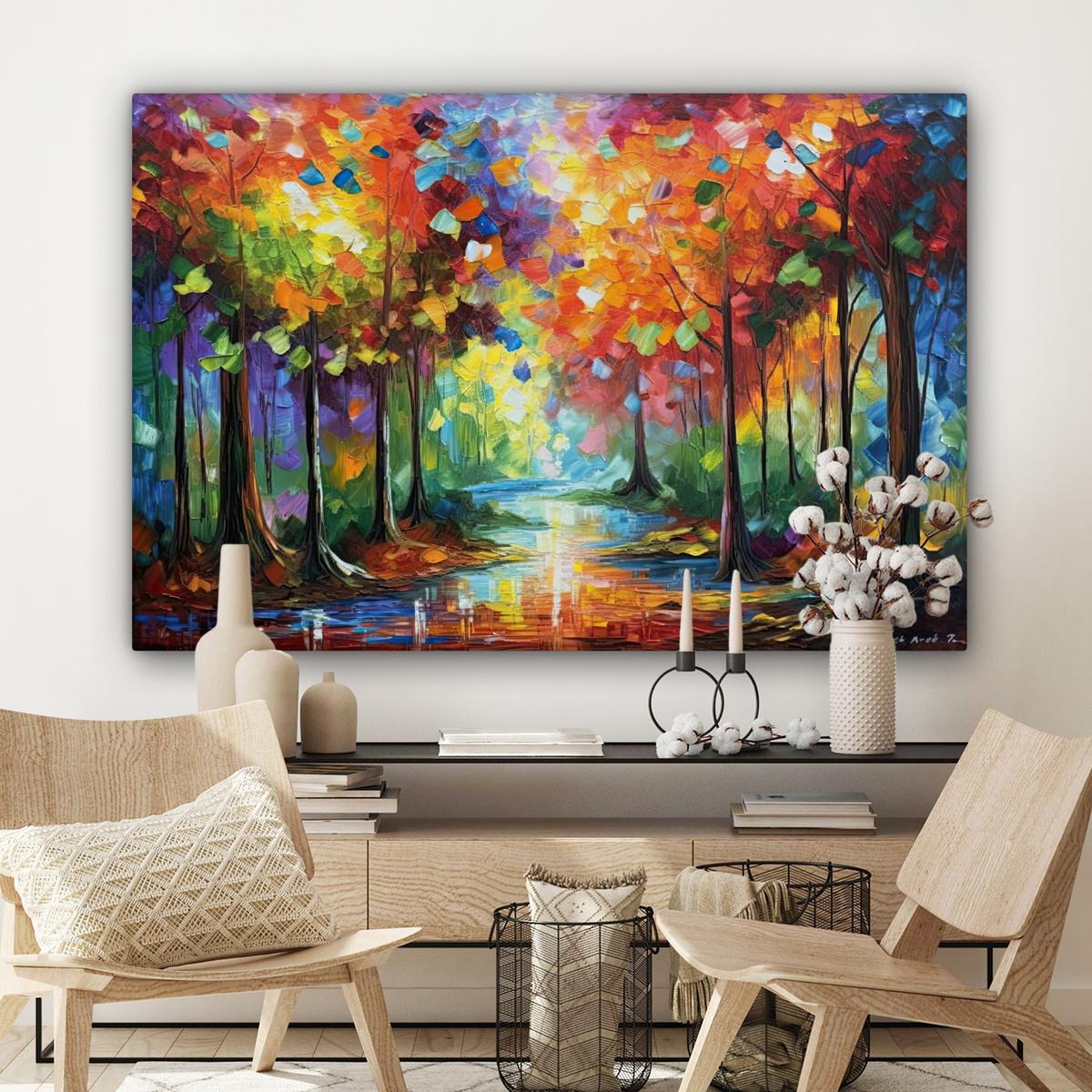 LEINWANDBILD Landschaft - Wald - Farben - Natur Groß 140x90 cm - Multicolor, Textil (140/90cm) - MuchoWow