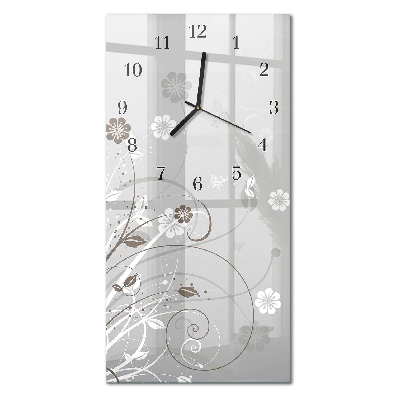 WANDUHR aus Glas 30x60 cm - Blumen - Grau, Glas (30/60/0.4cm) - TULUP