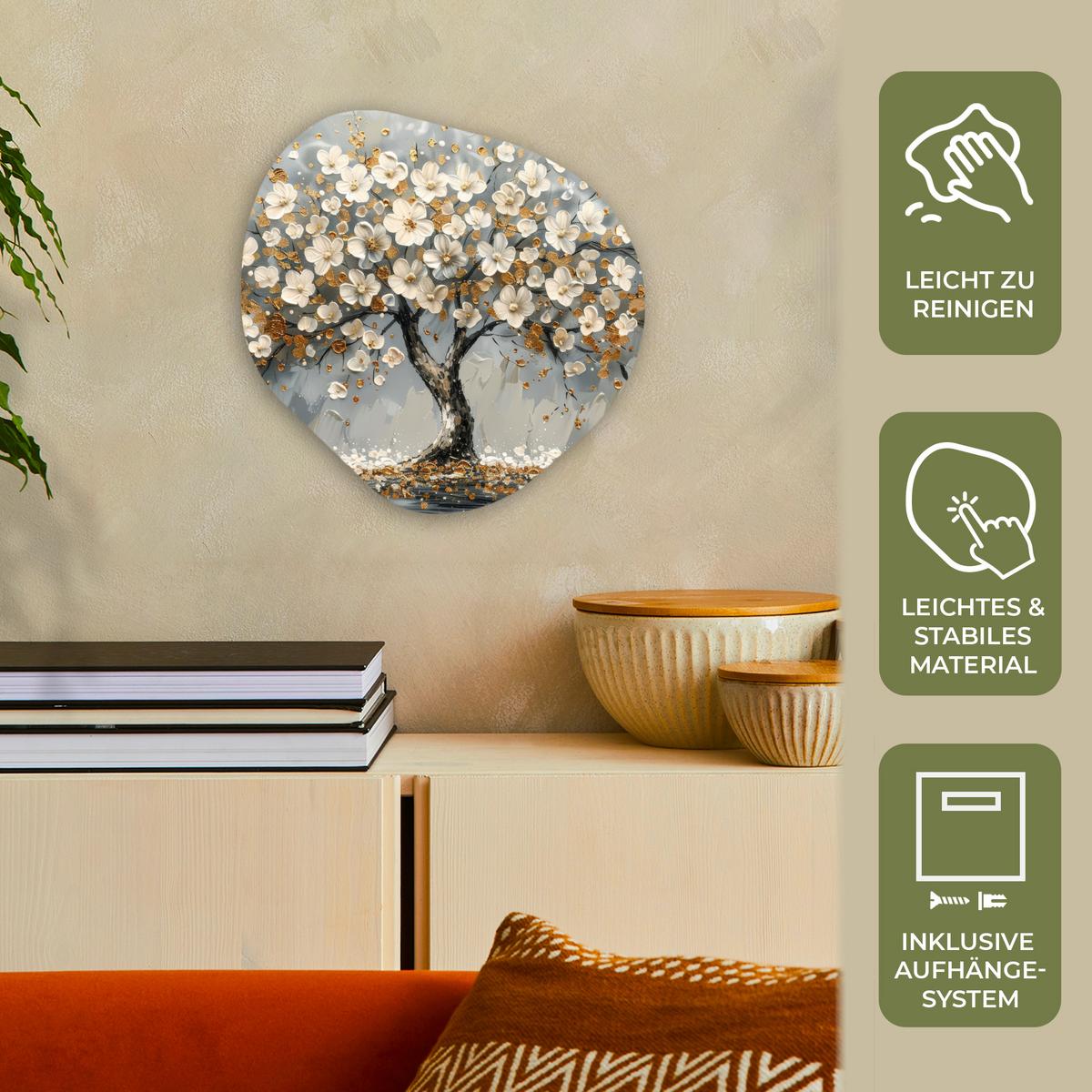 WANDBILD Baum - Gold - Blumen - Abstrakt - Kunst Wanddeko 40x40 cm - Goldfarben, Kunststoff (40/40cm) - MuchoWow