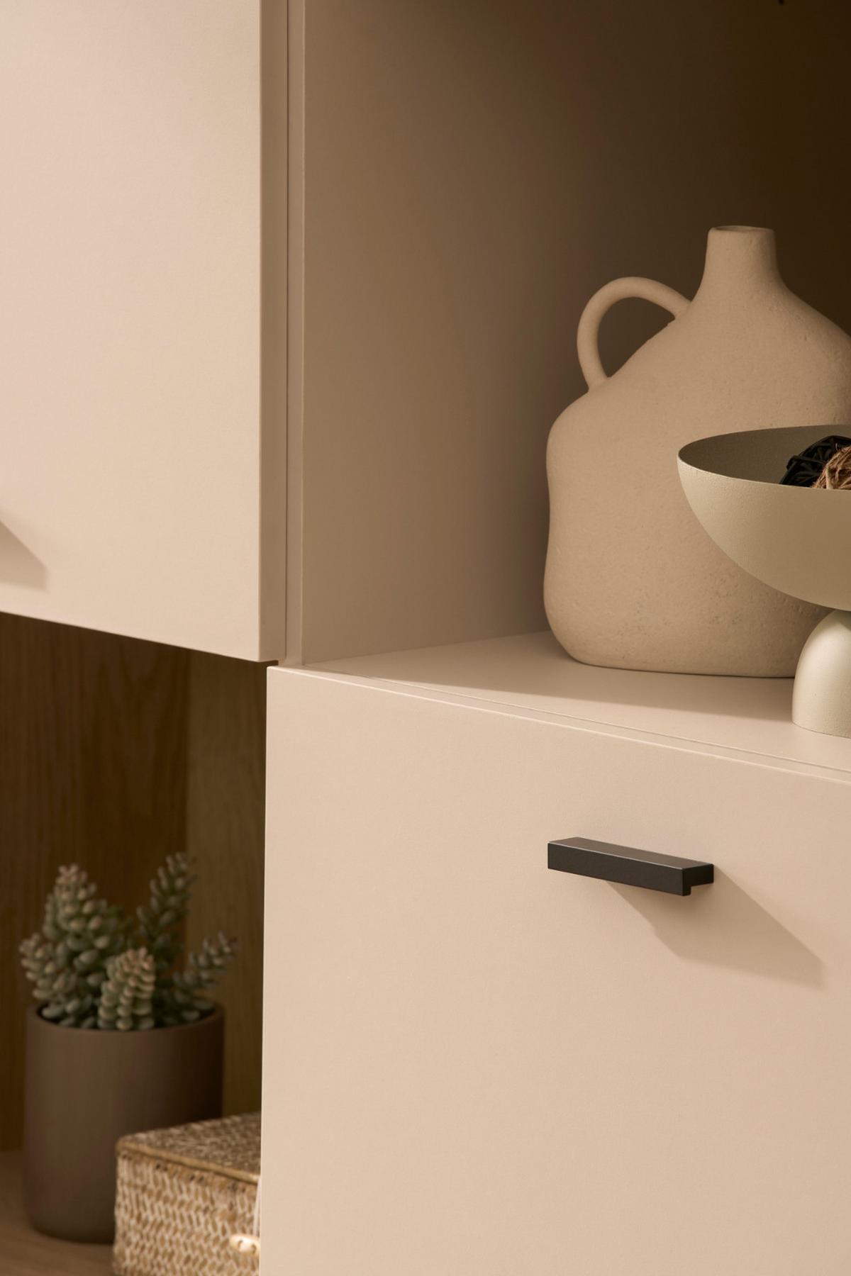WOHNWAND Kaschmir, Eiche 320 cm Set 2-teilig, Wohnkombination mit Soft-Close - Kaschmir/Eichefarben, Glas/Holzwerkstoff (320/160/40cm) - Furn.Design