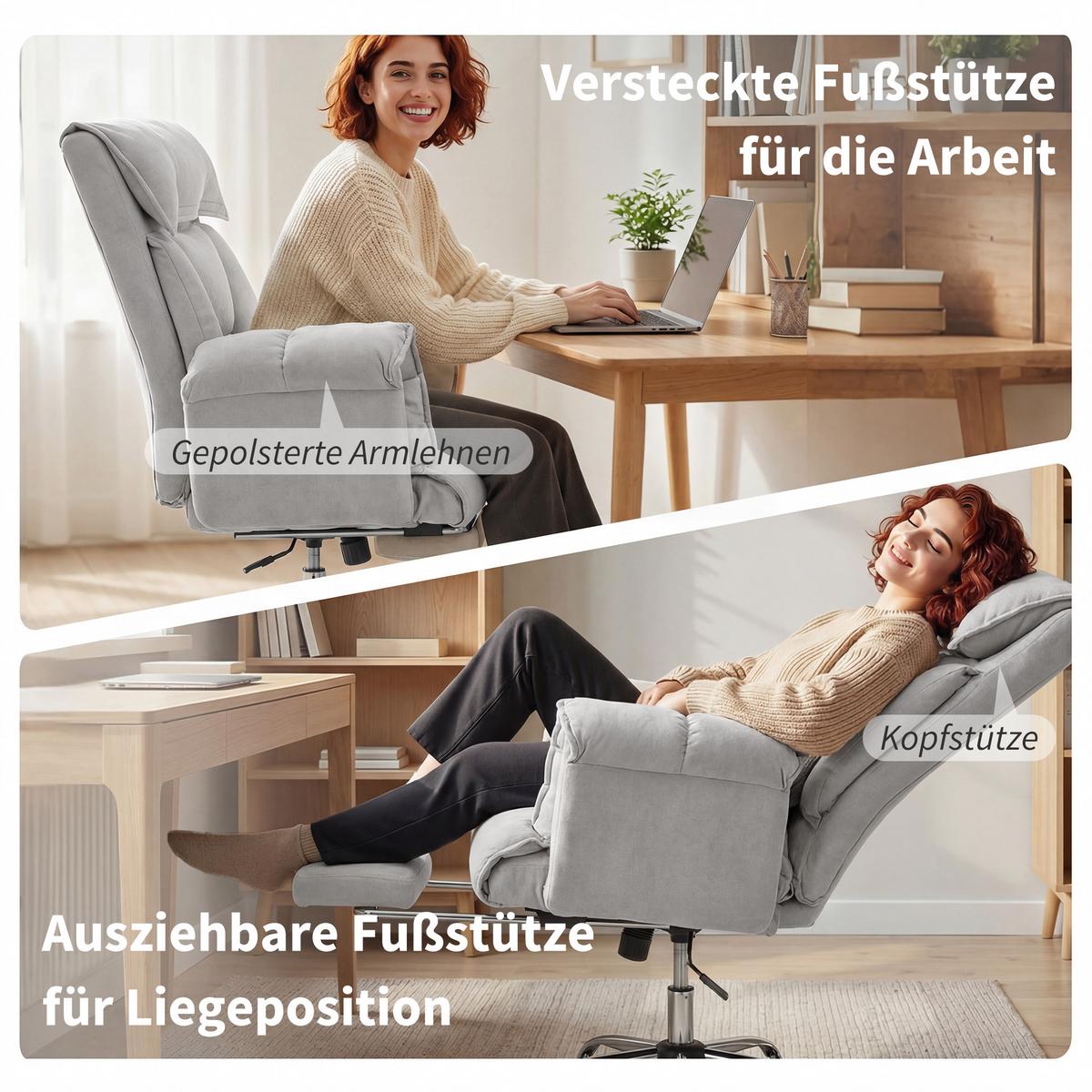 BÜROSTUHL Polyester Stahl Hellgrau - Chromfarben/Hellgrau, Textil/Metall (75/118/77cm) - HOMCOM