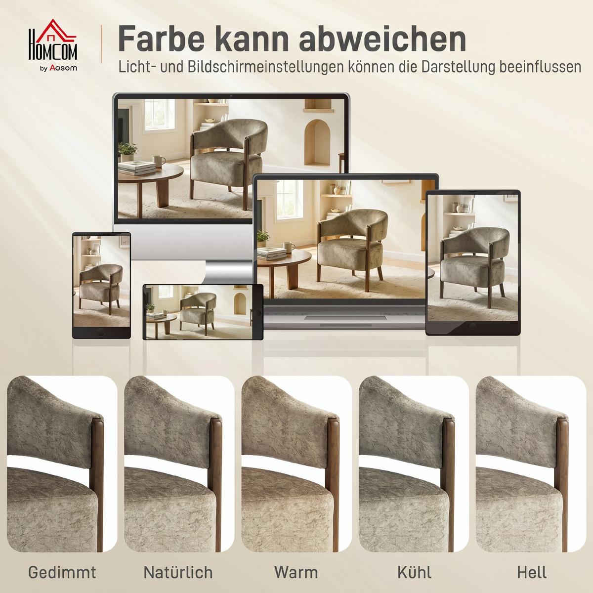 SESSEL Chenille Holz Hellbraun - Hellbraun/Braun, Holz/Textil (63.5/78.5/71cm) - HOMCOM