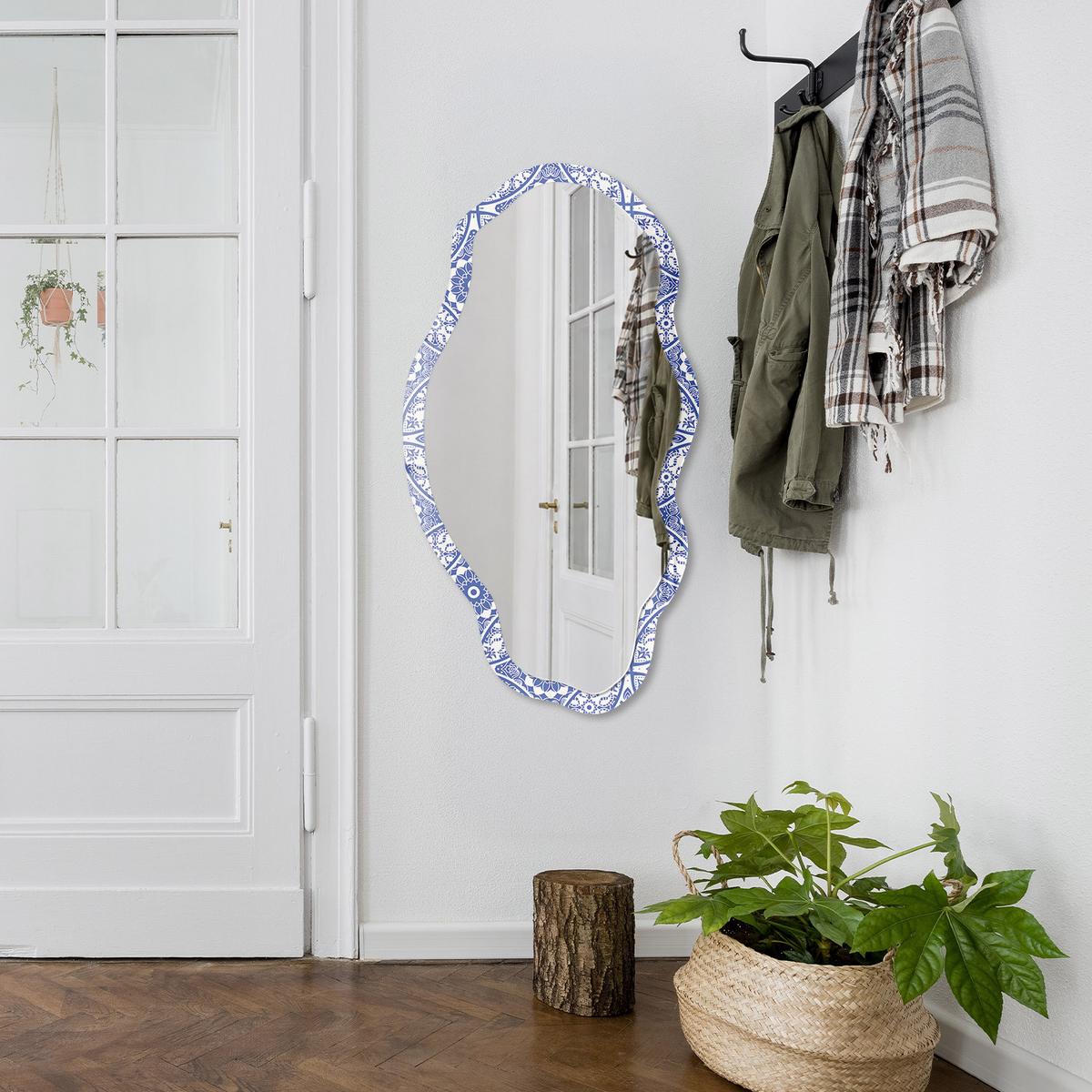 SPIEGEL 90x45 cm asymmetrisch mit Druck - Blaues Mosaik - Transparent, Glas (45/90/0.4cm) - TULUP