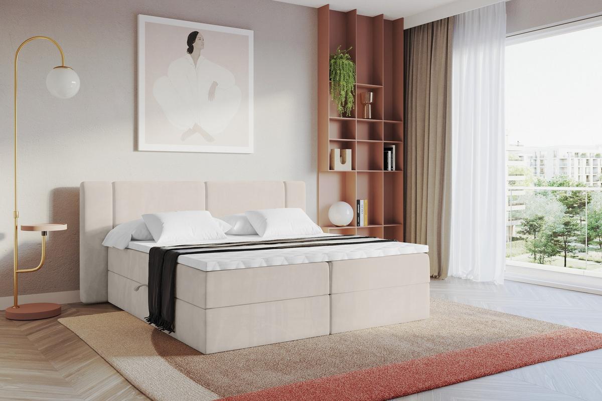 BOXBETT mit Matratze H4 - EVON - 180x200 cm Beige - Beige, Holzwerkstoff (180/200cm) - ALTDECOR