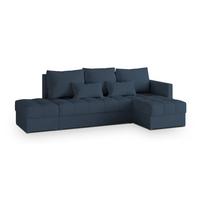 ECKSOFA LUMARI R-S Blau Plüsch-Stoff mit Schlaffunktion - Blau, Holz (262/143cm) - MASSENO