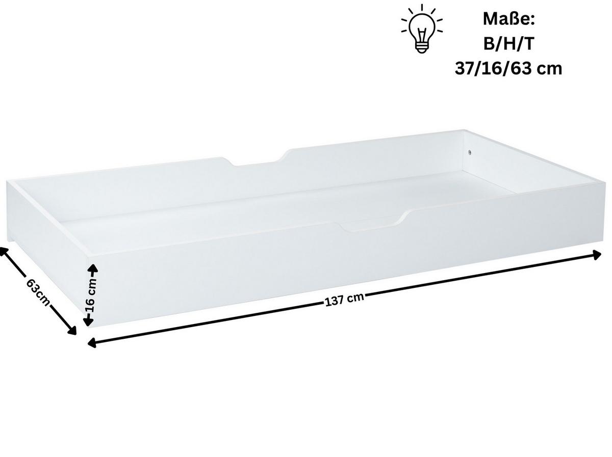 BETTSCHUBKASTEN für Babybett Maxim Kreideweiß - Weiß, Holzwerkstoff (137/16/63cm) - arthur berndt