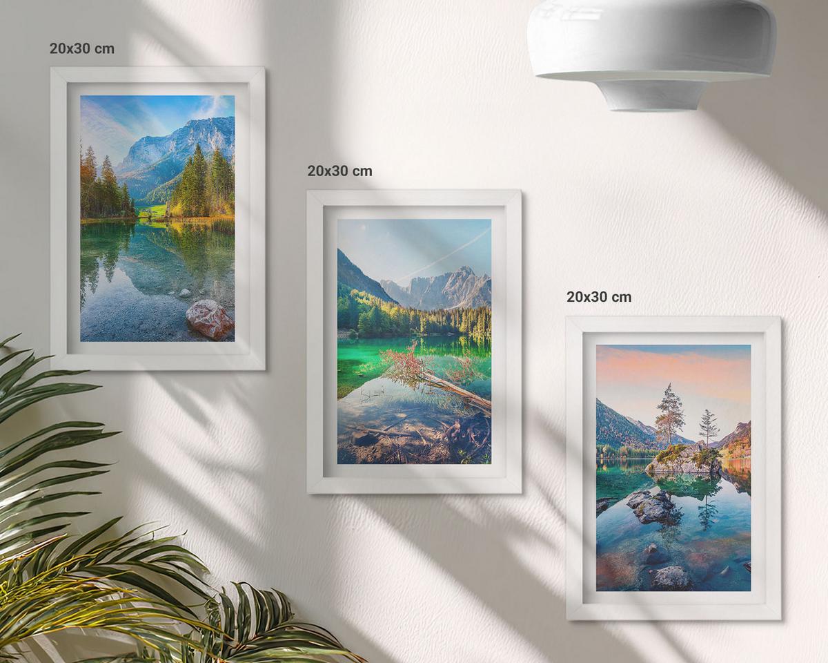 BILDER SET 3er Set - 20x30 cm Weißer Rahmen - Naturlandschaft der Bergseen - Weiß, Kunststoff (20/30cm) - TULUP
