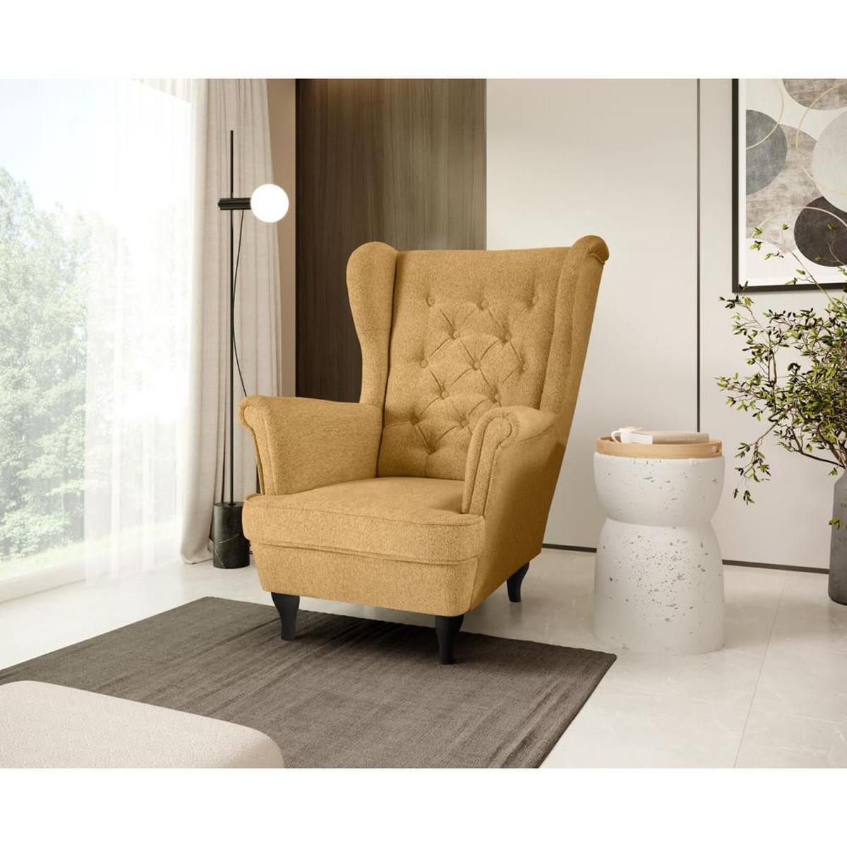CHESTERFIELD-SESSEL Falco gelb mit Wenge Holzbeinen - Gelb, Holz/Textil (82/102/92cm) - Beautysofa