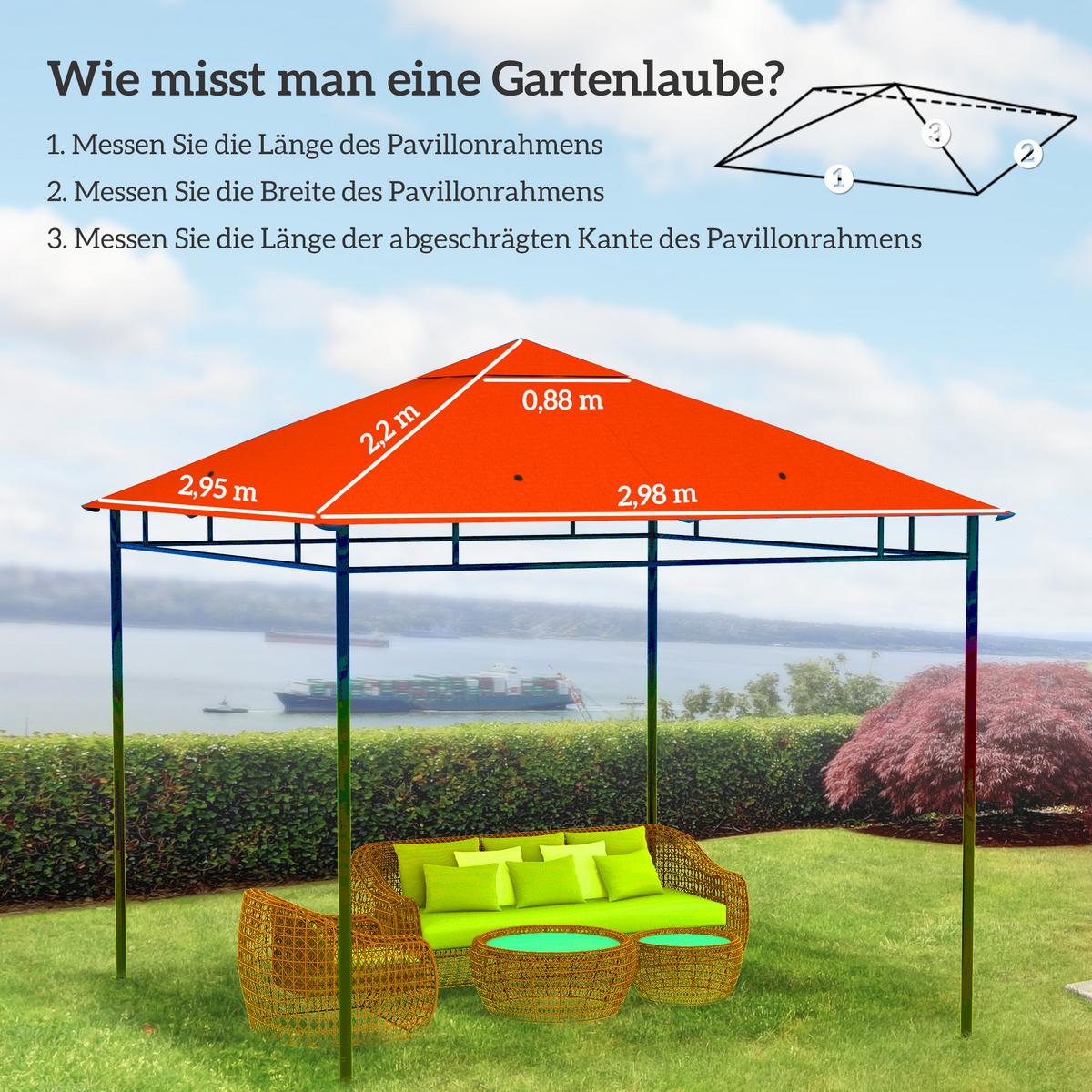 PAVILLONDACH, Sonnenschutz, Orange - Orange, Kunststoff (298/1/298cm) - Outsunny