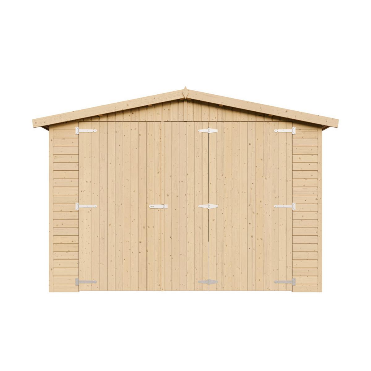HOLZGARAGE Abstellraum mit Fenstern- H222x616x324 cm /18 m2 - M102 - Naturfarben, Holz (303/183/591cm) - Timbela