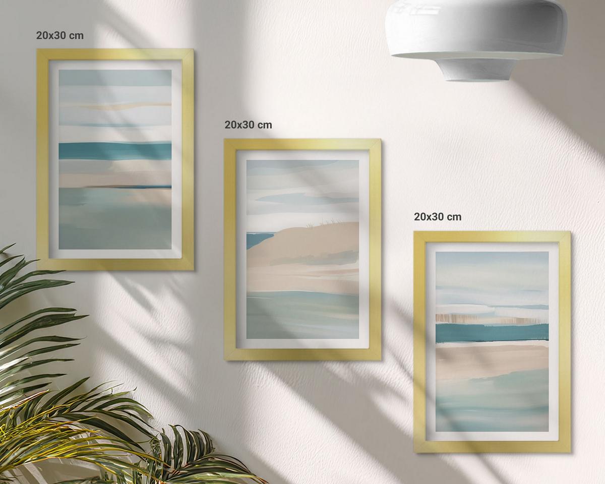 BILDER SET 3er Set - 20x30 cm Goldrahmen - Abstrakte blaue Landschaften - Goldfarben, Kunststoff (20/30cm) - TULUP