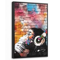 LEINWAND Bilder mit Rahmen - Affe - Graffiti - Musik - 40x60 - Multicolor, Textil (40/60cm) - MuchoWow
