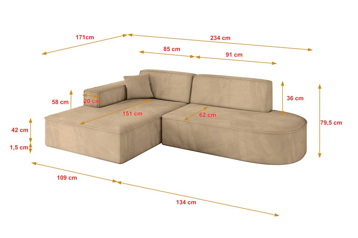 ECKSOFA Ottomane Links IREA-L1-v4 - 234x171x79 cm Beige - Beige, Holzwerkstoff/Textil (234/171cm) - ALTDECOR