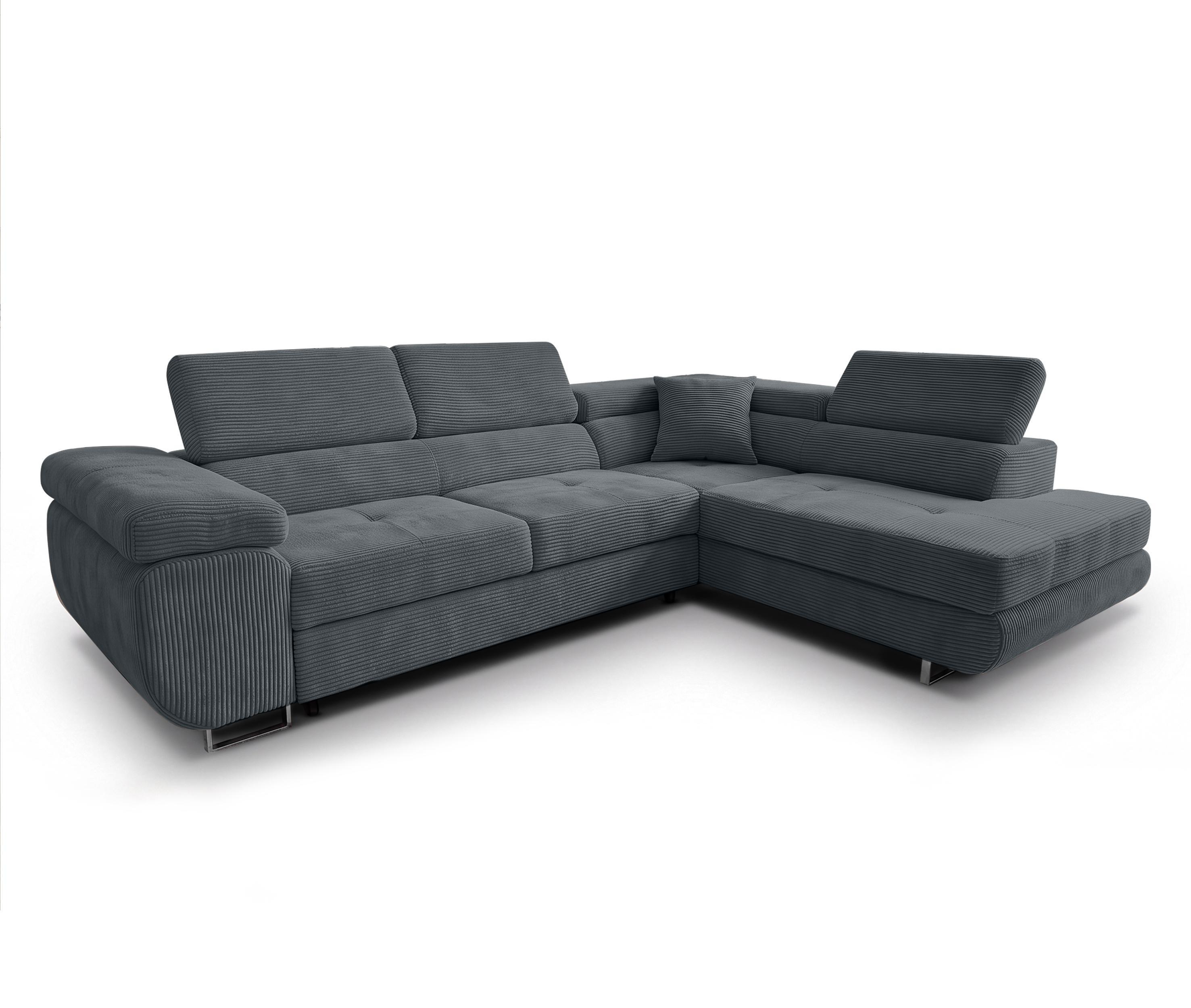 ECKSOFA L Form Konak Dunkelgrau 276/201/90 cm Rechts mit Schlaffunktion - Dunkelgrau/Silberfarben, Textil/Metall (276/203cm) - AX Living