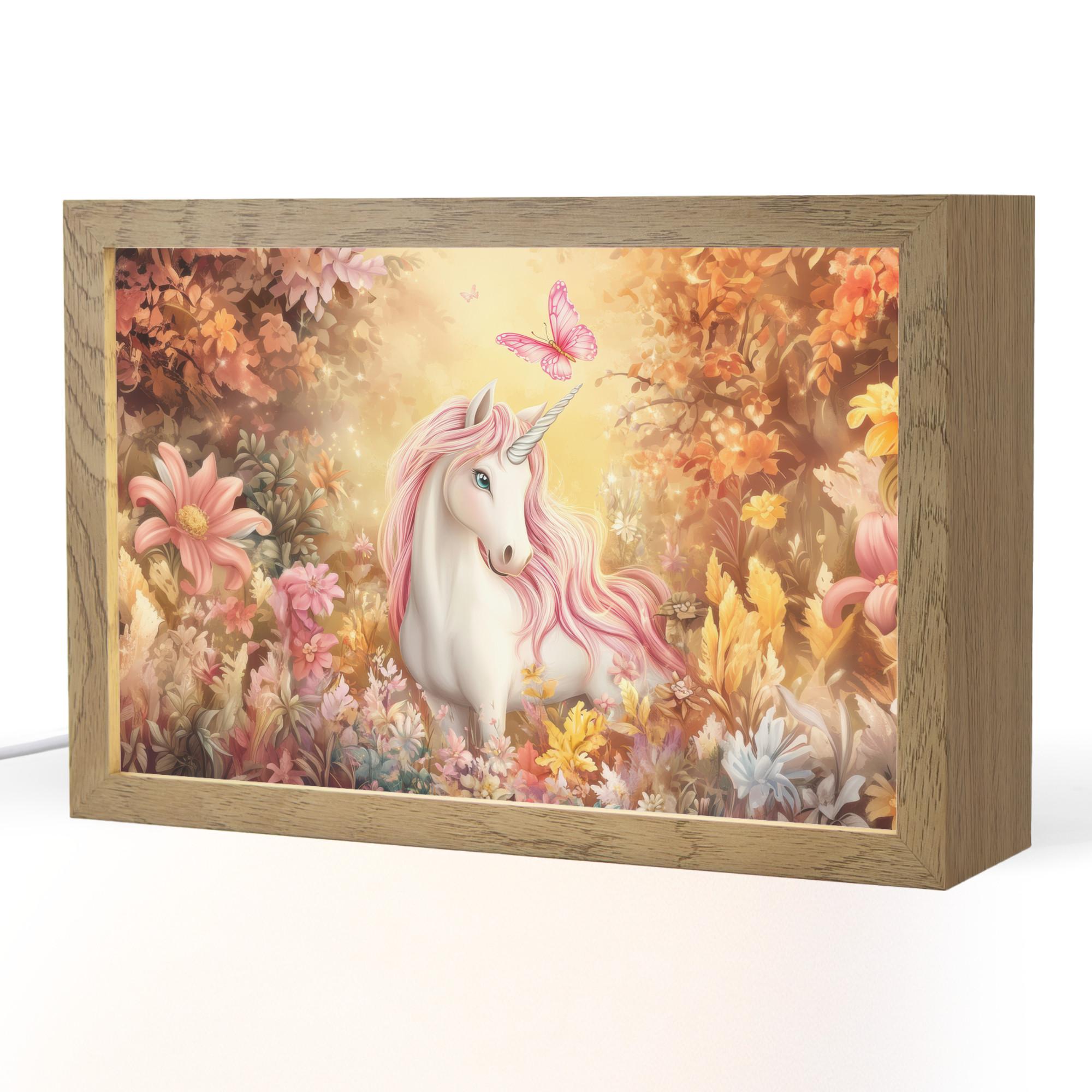 NACHTTISCHLAMPE Einhorn - Blumen - Schmetterling - Rosa 30x20 cm - Beige, Holzwerkstoff (8/30/20cm) - OnlyWow
