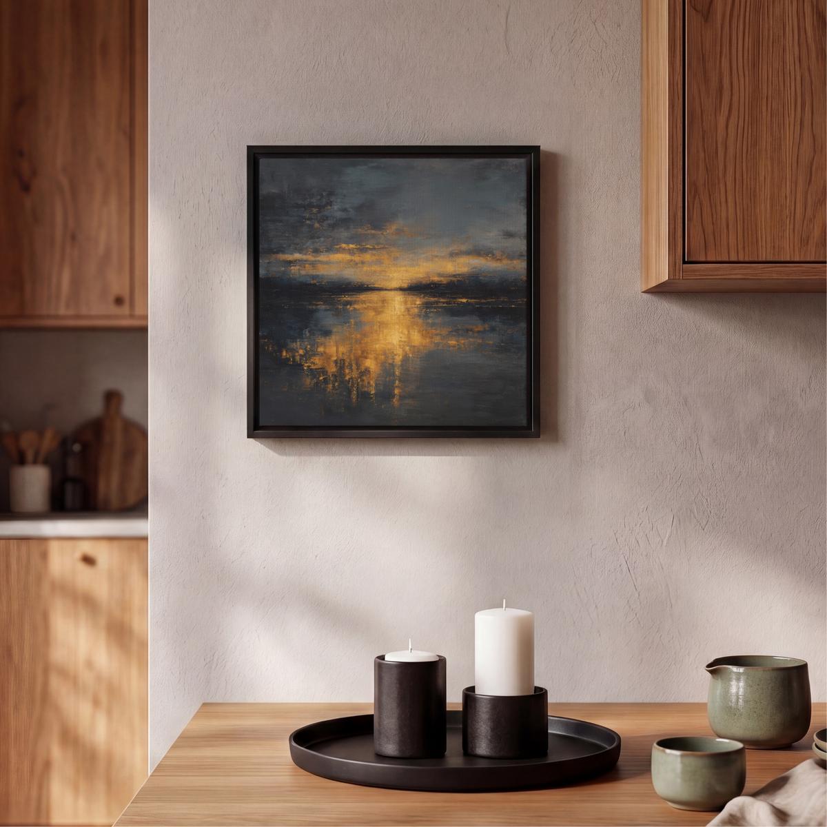 LEINWAND Bilder mit Rahmen - Goldene Reflexion auf dem Wasser - 20x20 - Anthrazit, Textil (20/20cm) - MuchoWow