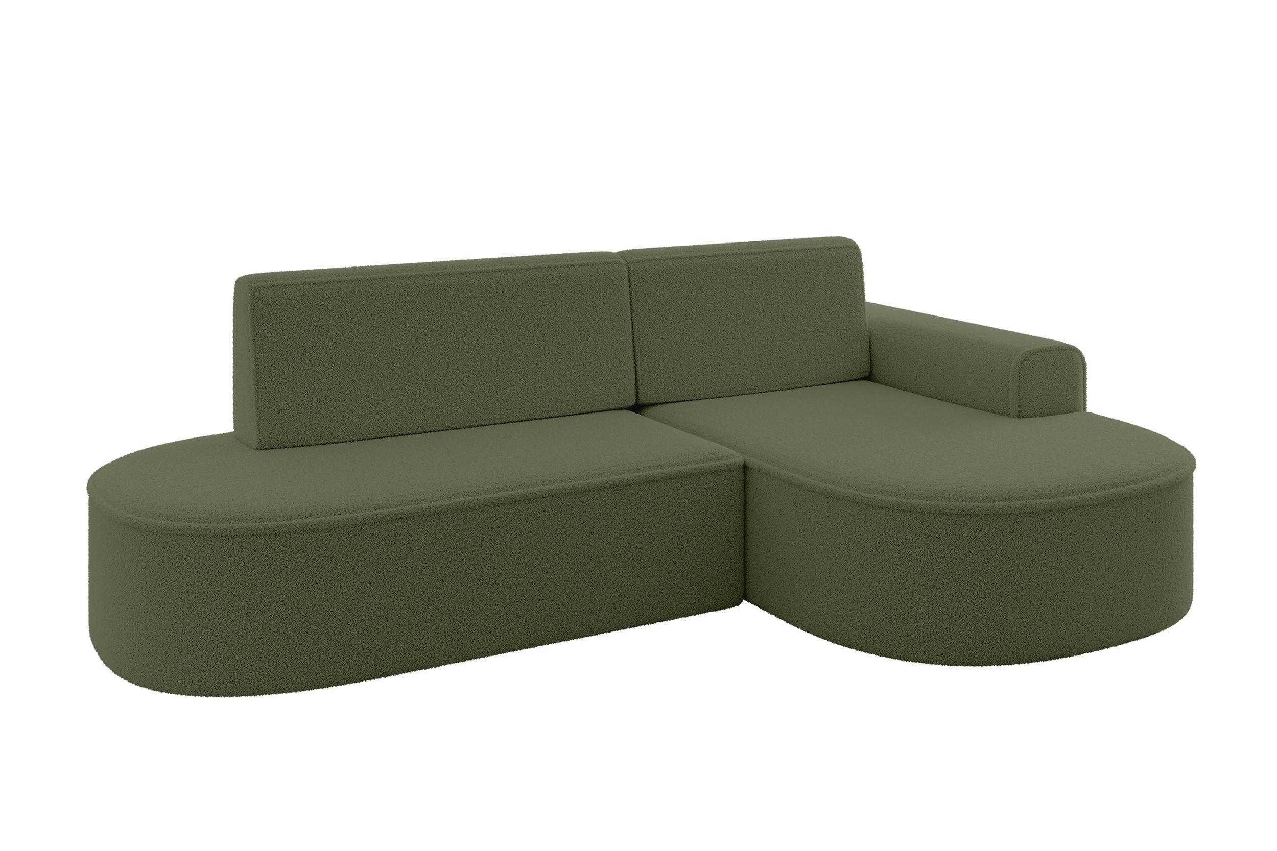 ECKSOFA mit Schlaffunktion und Bettkasten Ottomane Rechts MARI-L1-S - 283x167x85 cm Grün Bouclé - Schwarz/Grün, Holzwerkstoff/Kunststoff (167/283cm) - ALTDECOR