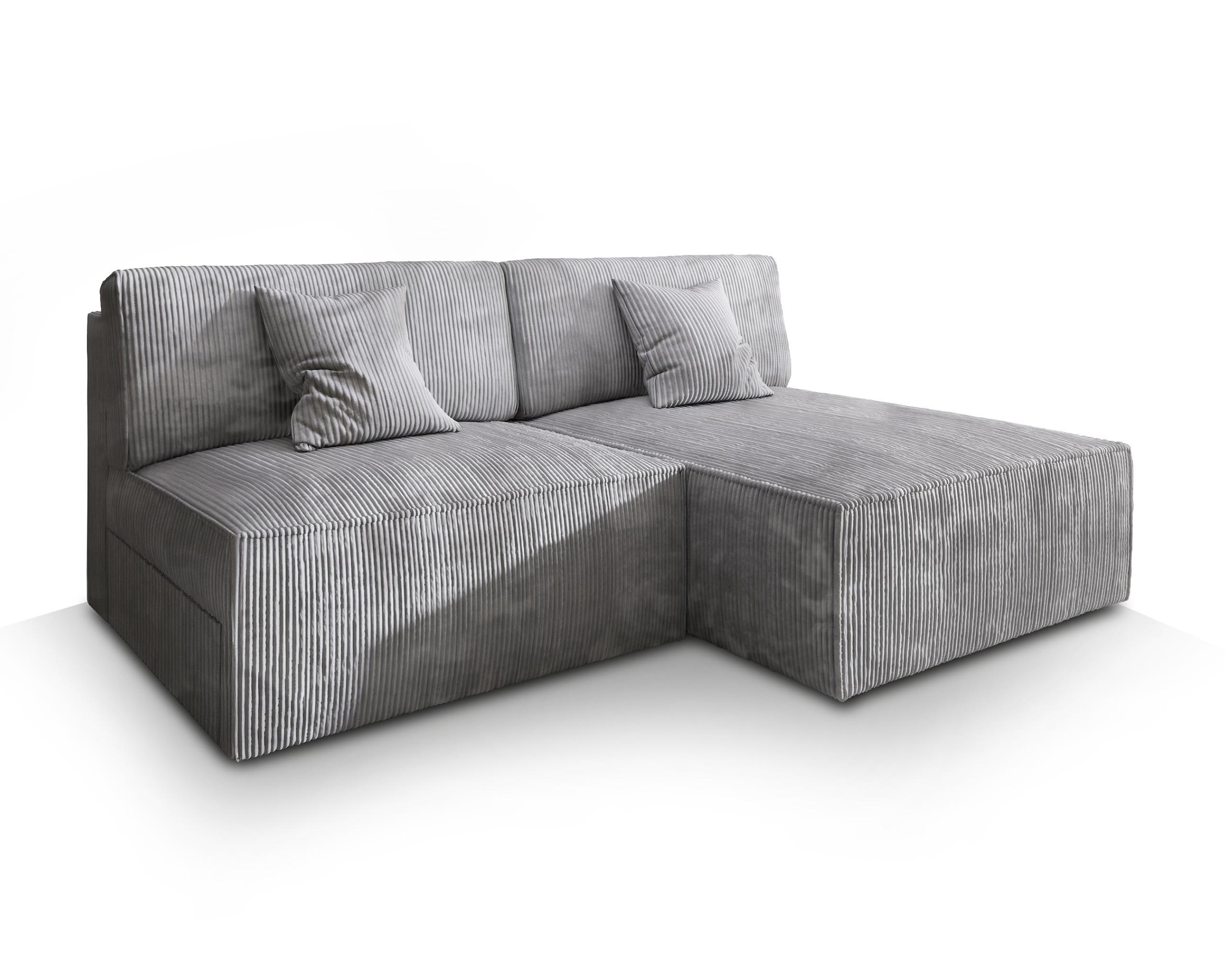 ECKSOFA FIORO P Hellgrau Kordstoff mit Schlaffunktion - Hellgrau/Grau, Holz/Kunststoff (204/148cm) - MASSENO