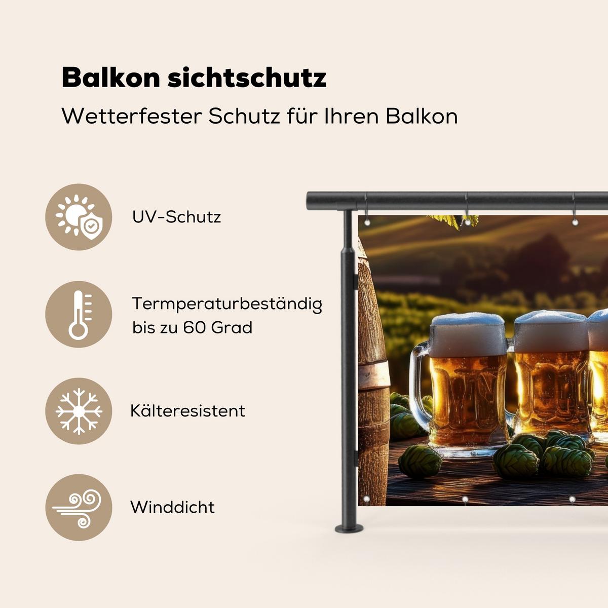 BALKON-SICHTSCHUTZ Bier - Hopfen - Landschaft Witterungsbeständig 200x110 cm - Grün, Kunststoff (200/110cm) - MuchoWow