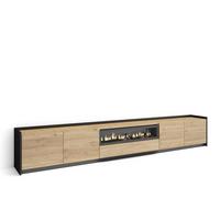 LOWBOARD, Eiche und Schwarz, 310/37/50cm, Kamin mit Feuereffekt - Eichefarben, Holzwerkstoff (310/50/37cm) - Skraut Home
