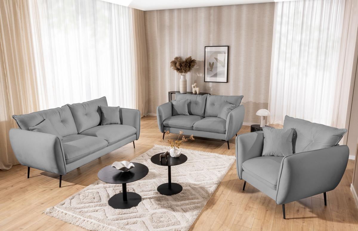 2-SITZER-SOFA Nordloft Hellgrau Samt - Hellgrau/Schwarz, Holz/Textil (174/86/100cm) - S-Style Möbel