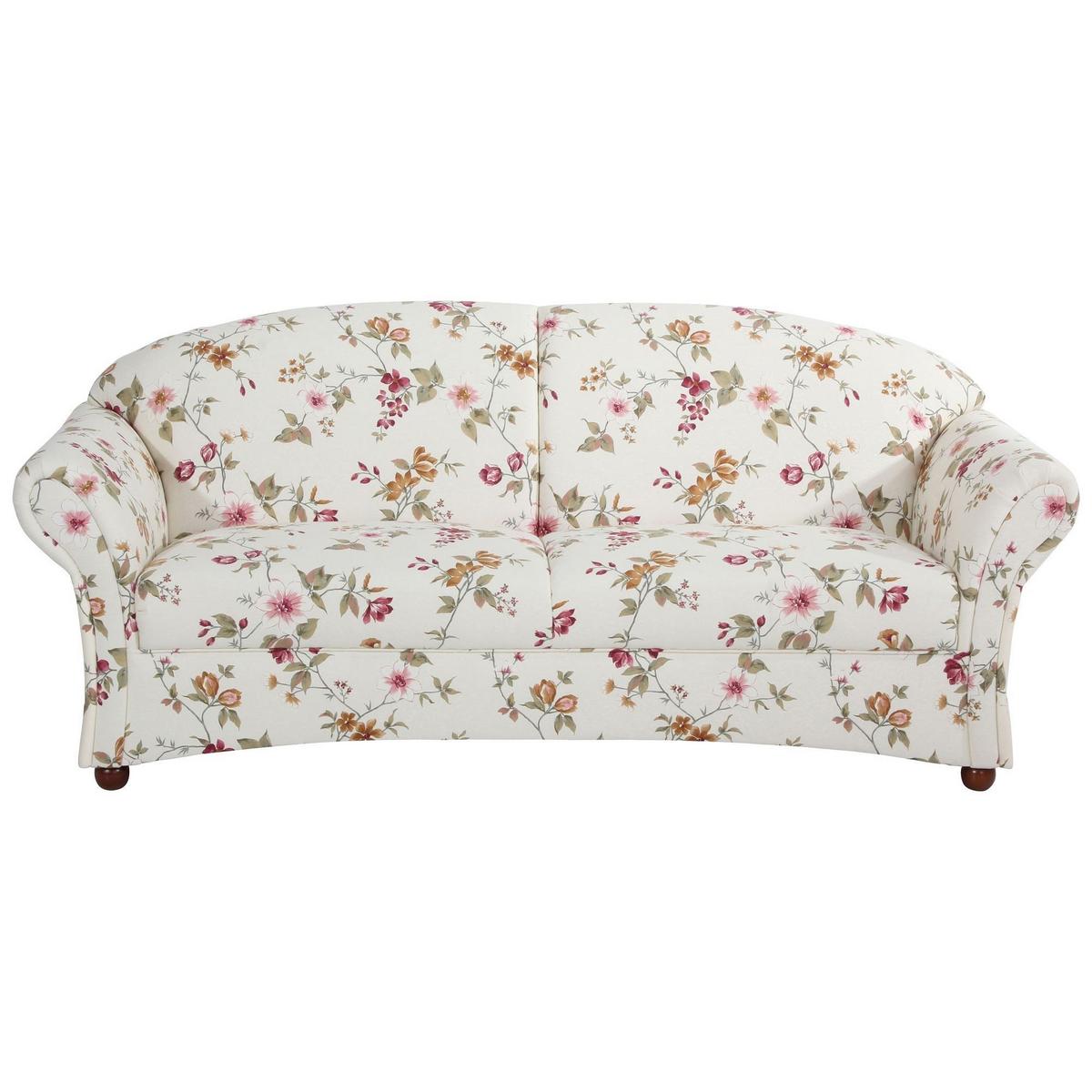 SOFA Landhaus 2,5-Sitzer Kama Bezug Flachgewebe Blumenmuster 2 - Rot/Weiß, Kunststoff (202/85/81cm) - 58aufmkessel