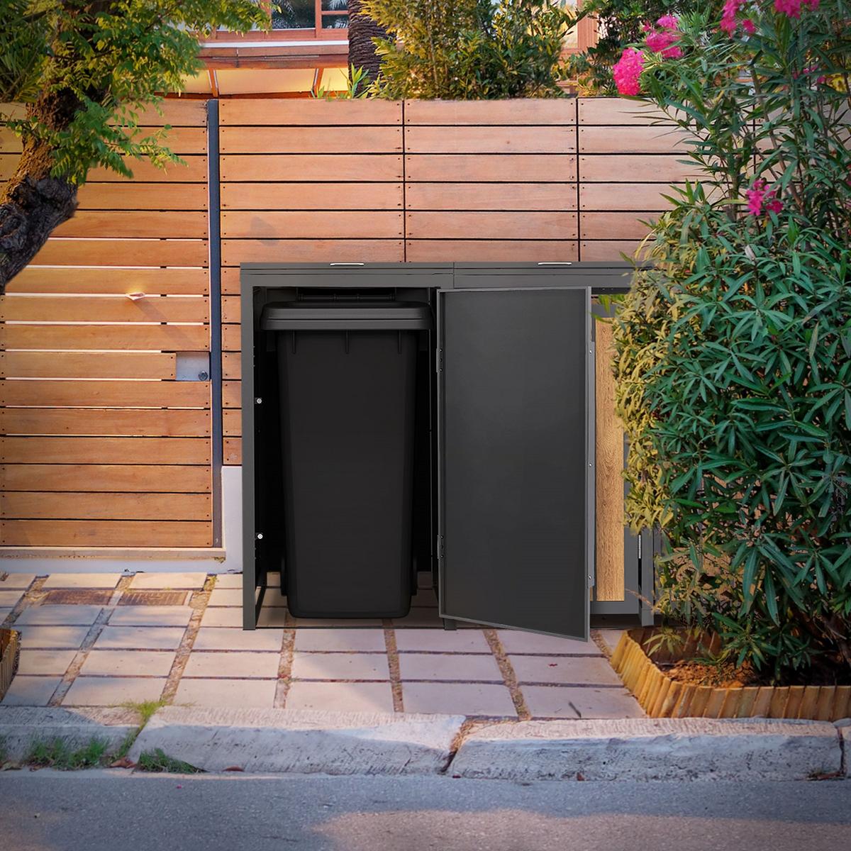 MÜLLTONNENBOX 3er 240L 196x80x120 cm Anthrazit-Eiche hell aus Stahl - Hellbraun, Metall (80/120/196cm) - ML-DESIGN