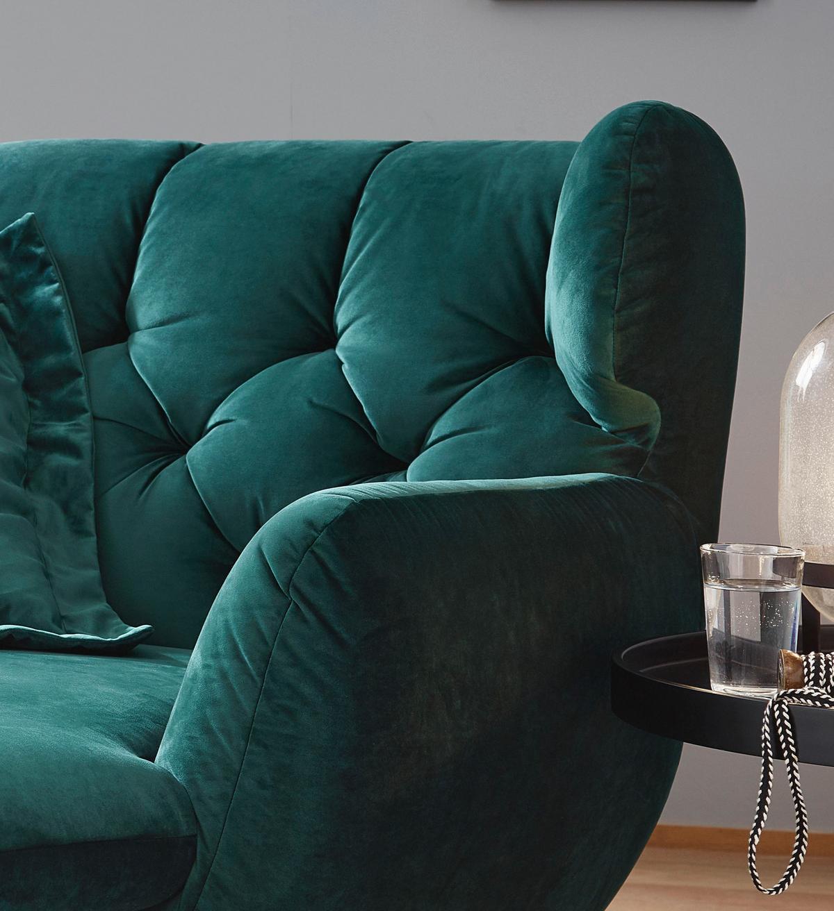 LONGSEAT CHAMRE Smaragdgrün Velvet - Smaragdgrün/Schwarz, Textil/Metall (130/95/160cm) - KAWOLA