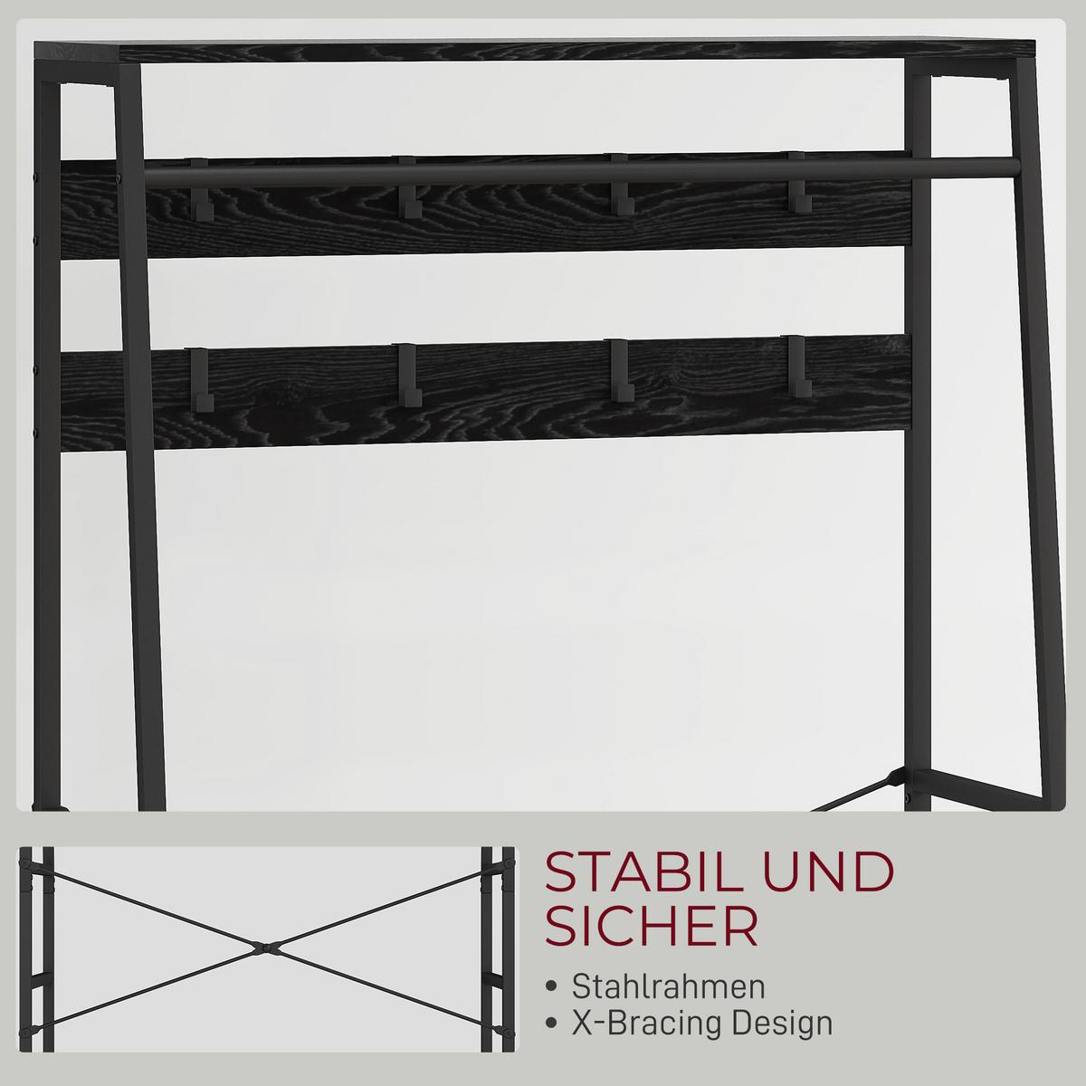 GARDEROBENSTÄNDER, Kleiderständer mit Schuhregal, 2 Schubladen, Garderobe - Schwarz, Holzwerkstoff (30/180.5/80cm) - HOMCOM