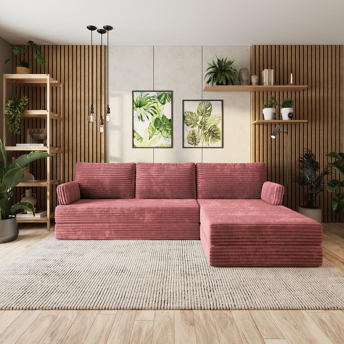 ECKSOFA ANKO modulares Boneless Sofa mit Schlaffunktion Rosa Kordstoff - Rosa, Textil (270/160cm) - MASSENO