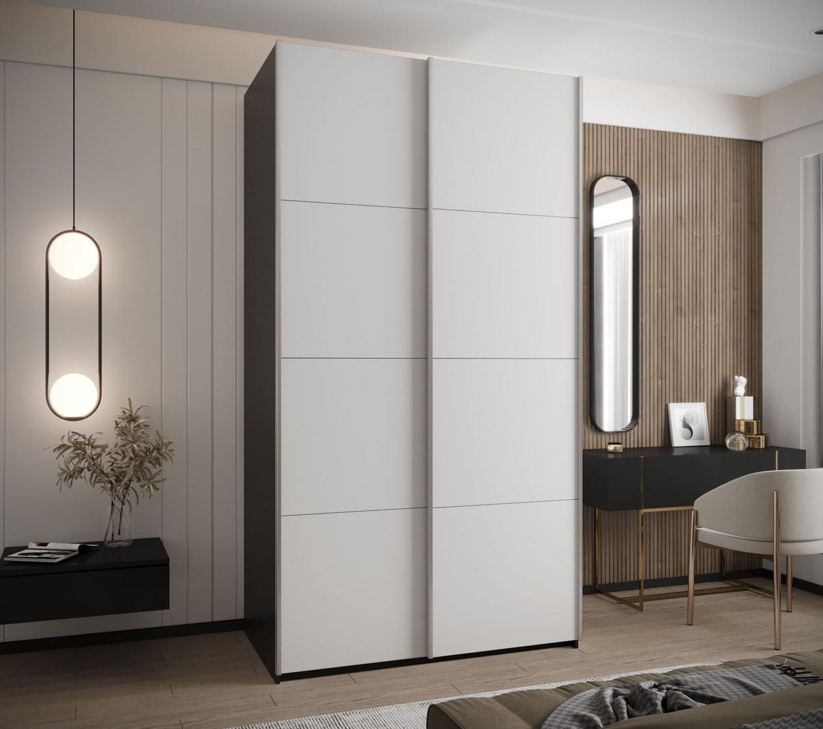 SCHWEBETÜRENSCHRANK 245,5/140/64 2-türig - Silberfarben/Schwarz, Holz/Metall (140/245/64cm) - Abiks Möbel