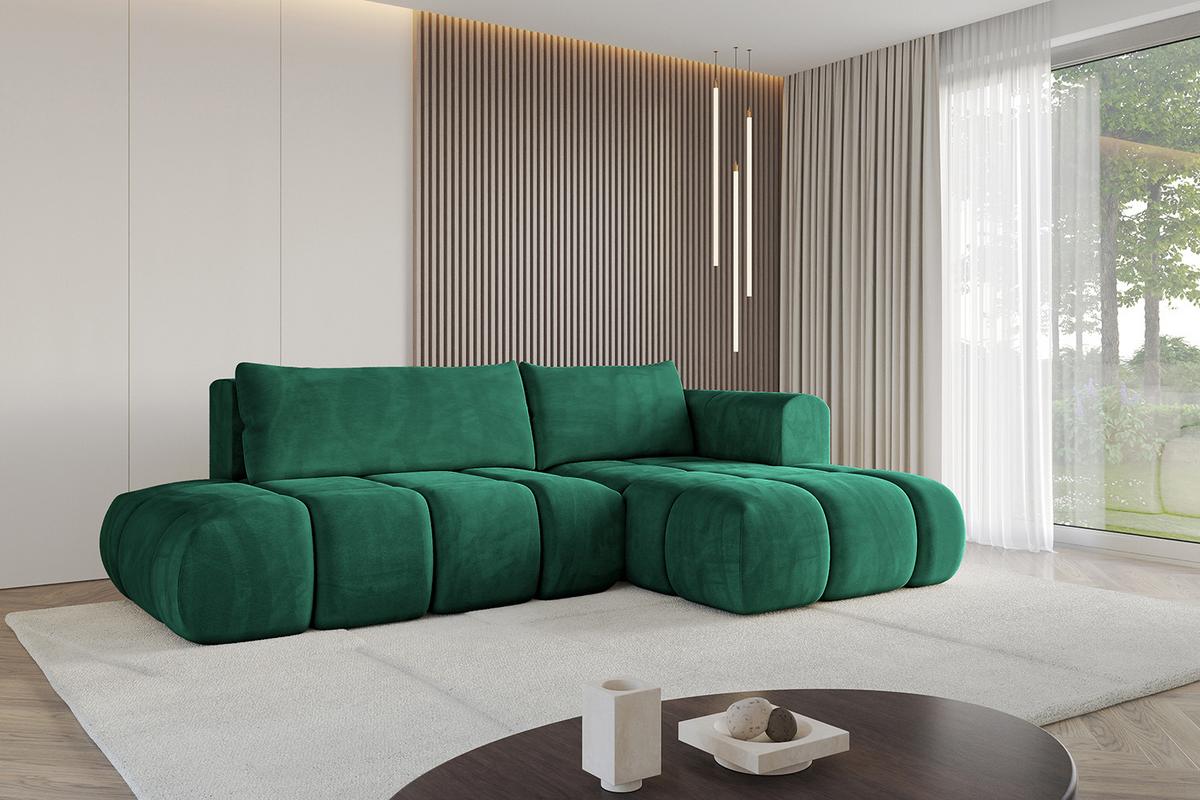 ECKSOFA Ottomane Rechts CLOUD-L 280x185x90 Dunkelgrün Velours - Dunkelgrün, Holzwerkstoff/Kunststoff (185/280cm) - ALTDECOR