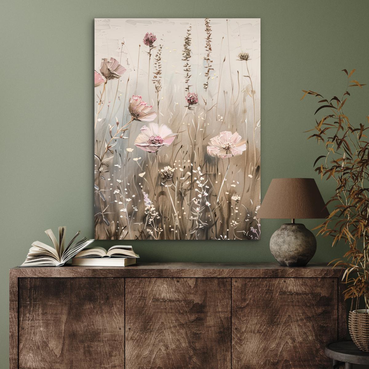 METALLBILD Blumen - Rosa - Modern - Beige 60x80 cm - Beige, Metall (60/80cm) - MuchoWow