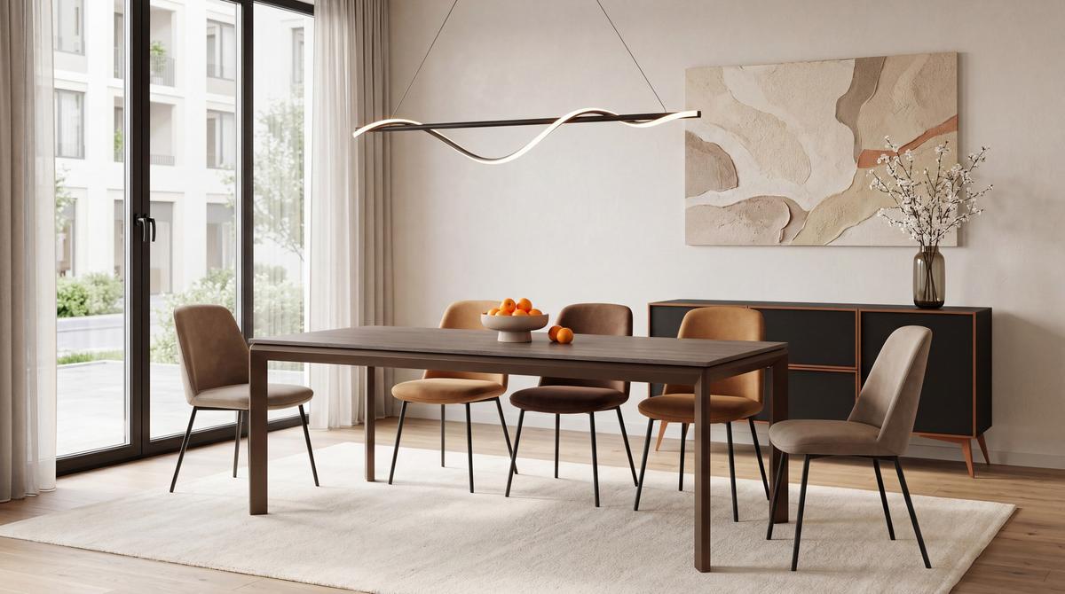 ESSTISCH Elan rechteckig ausziehbar verlängerbar mit Braunen Metallbeinen, Eiche Braun 160-250/90/76 cm - Eichefarben/Braun, Holzwerkstoff/Metall (90/250/76cm) - WFL GROUP