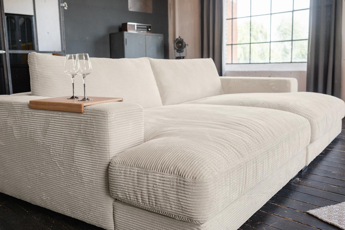 BIG SOFA-SET 7-TLG MADELINE Cremeweiß Cord - Creme/Schwarz, Kunststoff/Textil (290/85/170cm) - KAWOLA